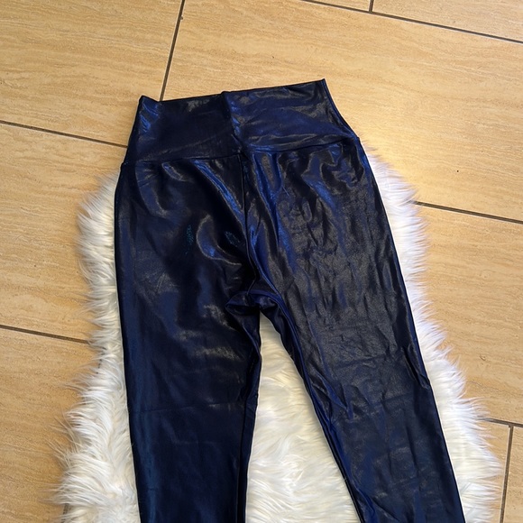 American Apparel Shinny Cobalt Blue Nylon Tricot High Waist Leggings - Picture 4 of 7